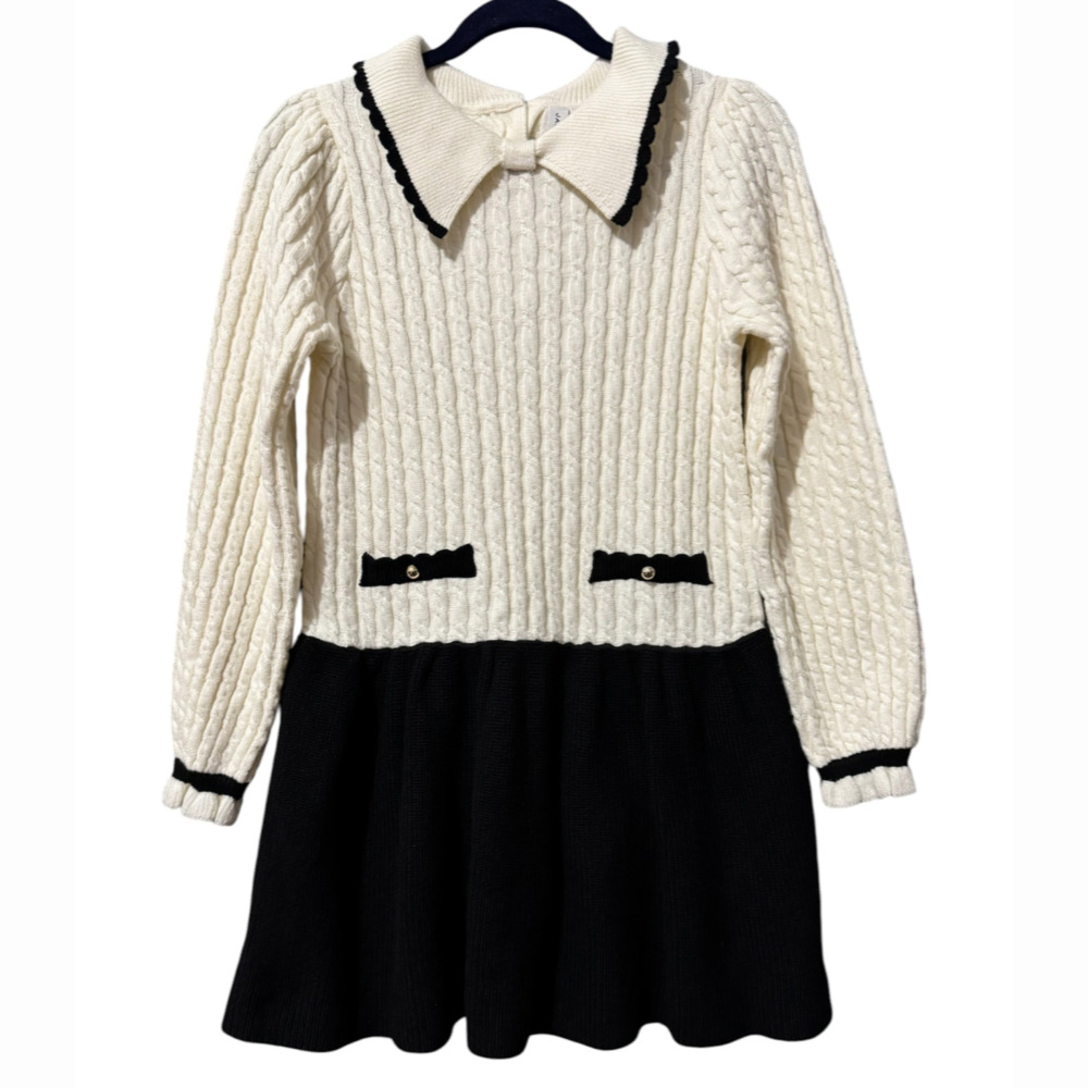 Janie and Jack Cable Knit Collar Dress with Black Skirt Panel Size 6